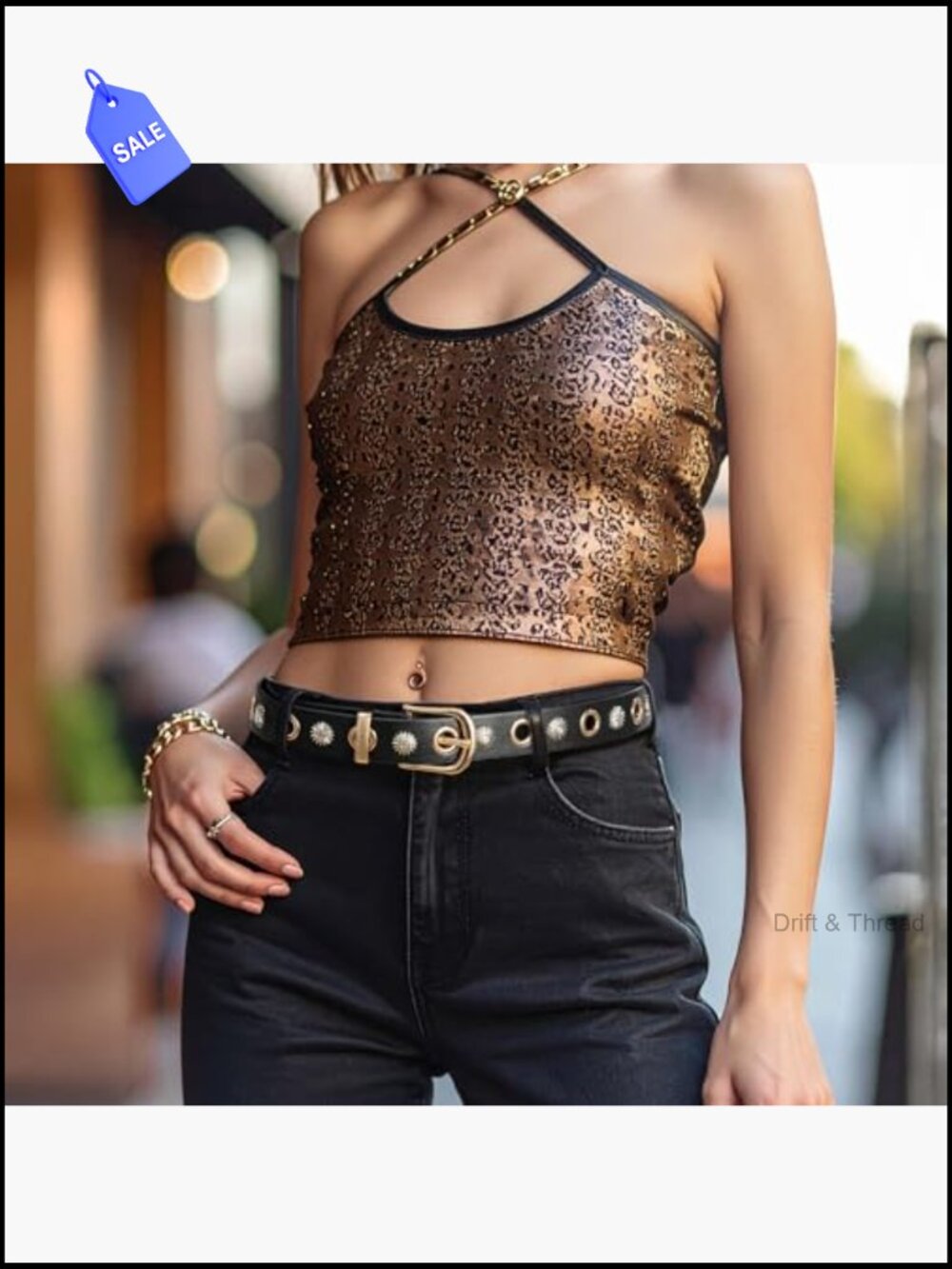 Adjustable Studded Belt with Grommets and Buckle for Jeans and Pants - Picture 2 of 6